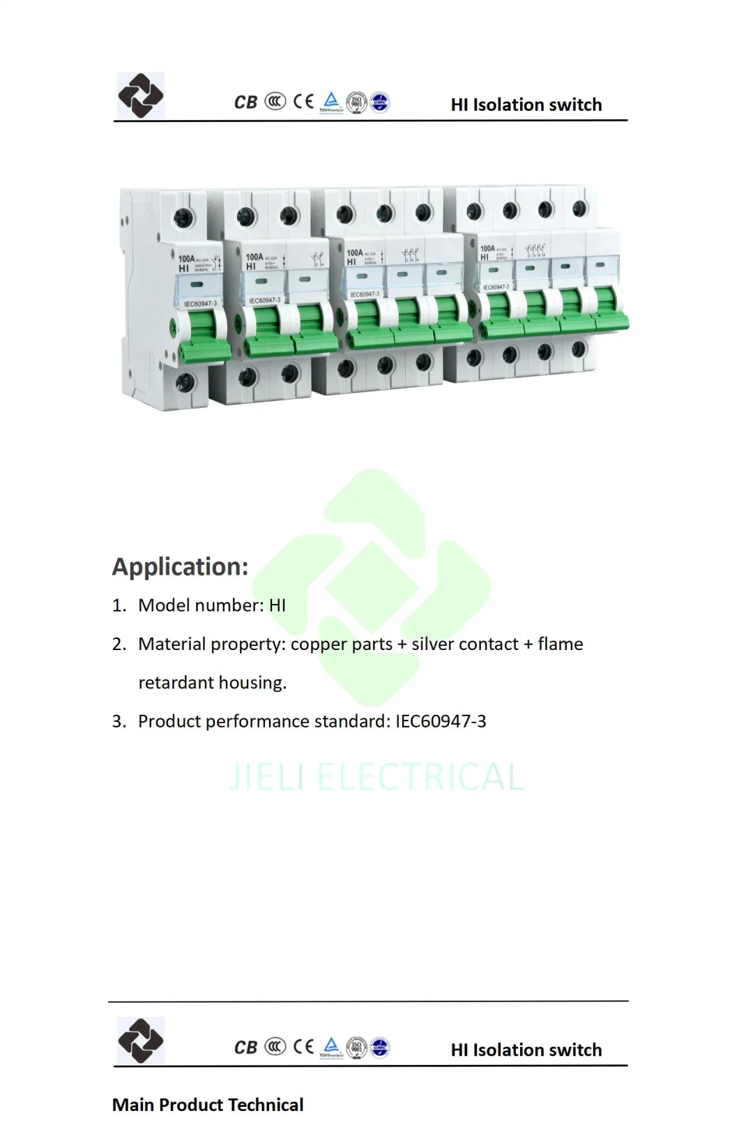 Jieli Scm 4p Isolation Switch MCB Parts