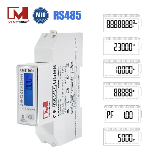 Medidor de energía eléctrica inteligente bidireccional Modbus monofásico RS485 MID para solución de carga EV